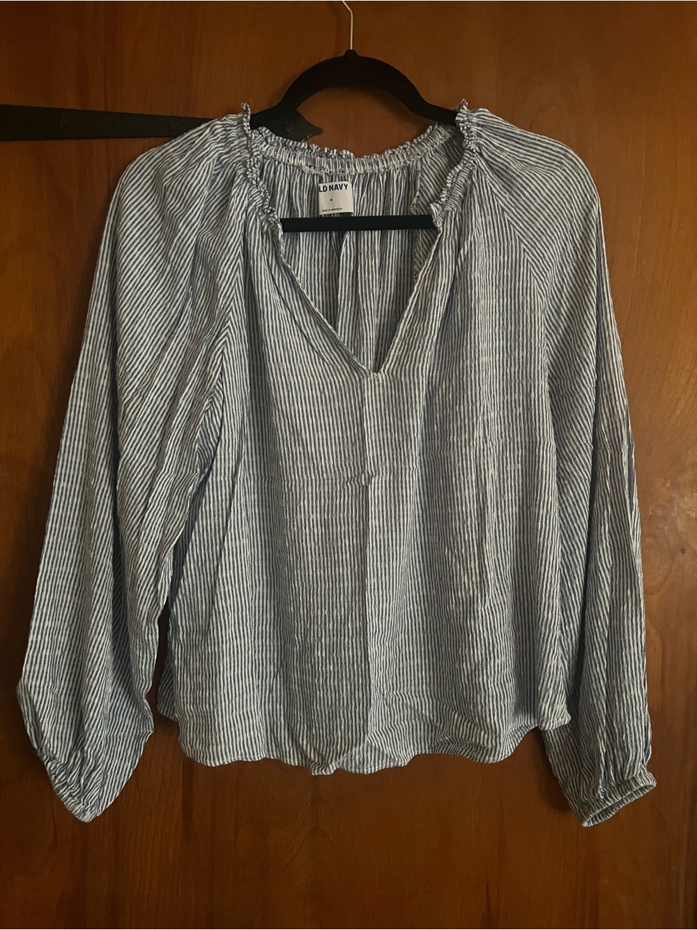 Old Navy Blue and White Striped Peasant Top